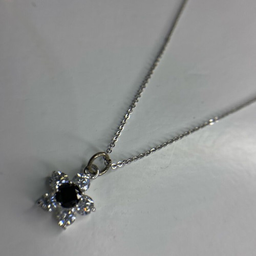 Flower necklace silver like new, black