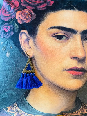 Boho earrings set blue and bronze, handmade, new