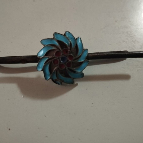 Vintage 50's Hairpin with Enamel used, turquoise multicolor