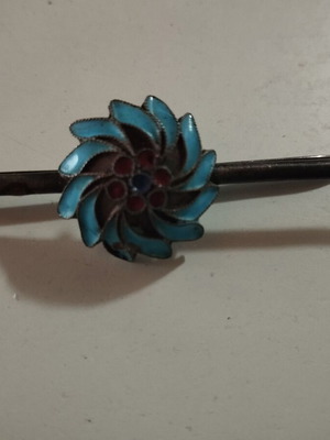 Vintage 50's Hairpin with Enamel used, turquoise multicolor