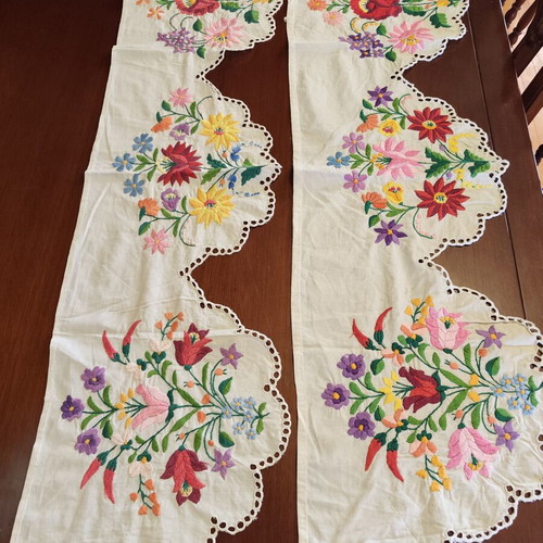 Two old handmade embroideries used, 110x33 cm each