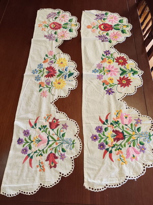 Two old handmade embroideries used, 110x33 cm each