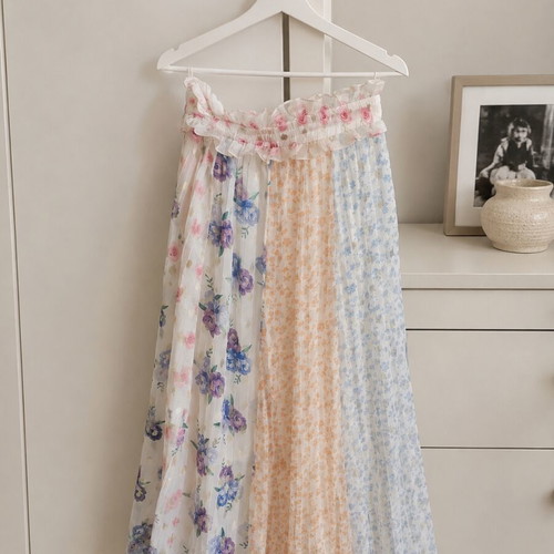 Boho women's set used, skirt and cropped blouse, size S, colorful