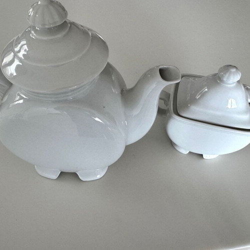 Porcelain teapot and sugar bowl set white, new