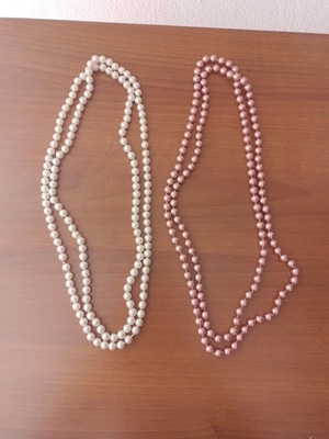Long pearl necklaces 2, like new, pink and white