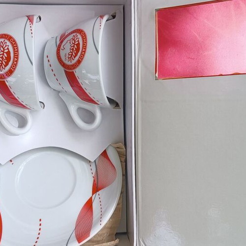 Cappuccino set new with Olympiakos porcelain cups