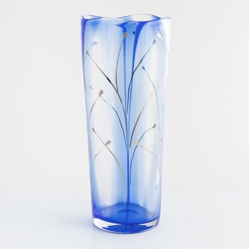 Erika Lagerbielke glass vase Orrefors 2007 like new, blue with silver décor