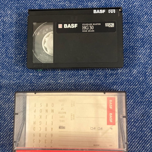 Vintage pack of used floppy disks and cassettes with 8-track and VHS