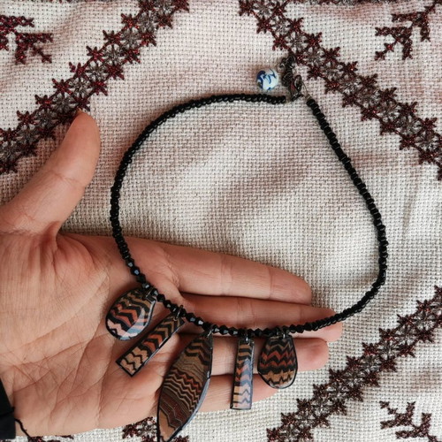 Handmade necklace new with glass beads, crystals and liquid glass
