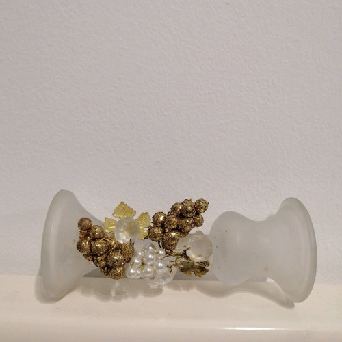 Vintage Christmas Candlestick like new, frosted glass with decorative grapes
