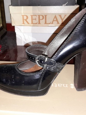 Miss Sixty ladies leather shoes with high stable heels, black, size 37