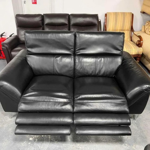 Black leather two-seater sofa with electric relaxing mechanism new