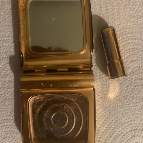 Budlet powder compact vintage used with lipstick holder