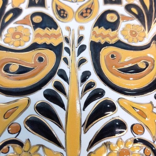 Traditional handmade Rhodian plate with enamel and gold finish like new