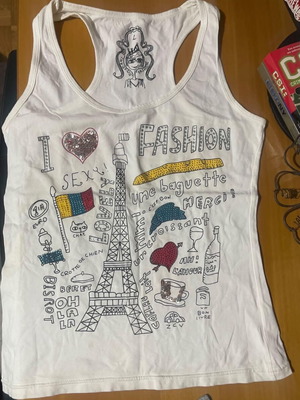 Paris sleeveless top new, white and black, size S