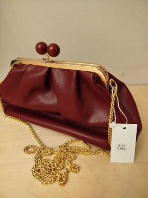 Clutch shoulder bag new, retro style, synthetic leather, burgundy