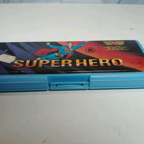 Superhero pencil case 80s with thermometer and clip new