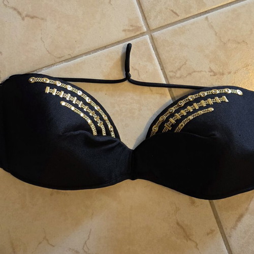 Ice Play Strapless Bikini Top black with gold details size 46 like new