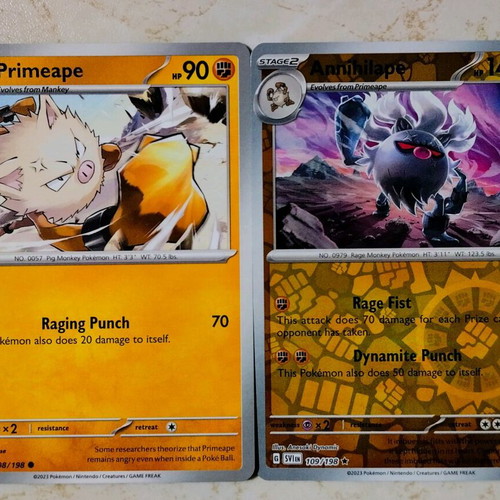 Pokemon cards Primeape and Annihilape in excellent condition