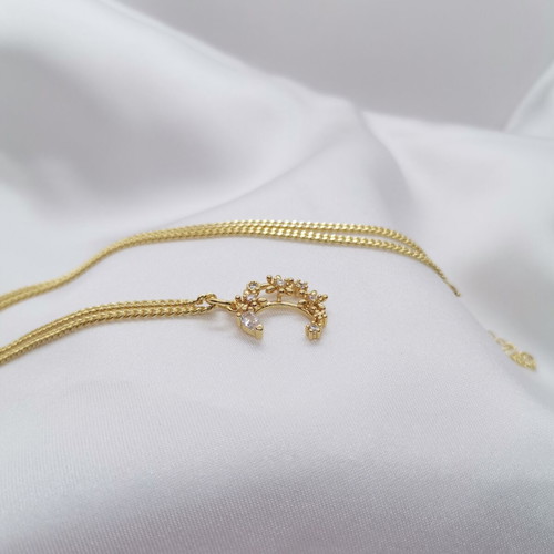 18K Gold-Plated Necklace with Crescent Moon and Zircon, 45cm, New