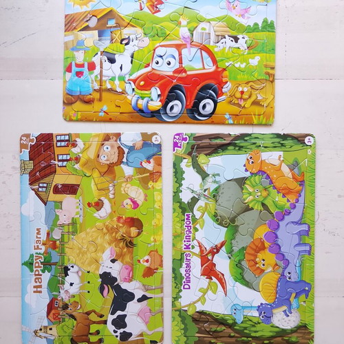 Children's puzzles 24 pieces set like new, farm dinosaurs fire truck