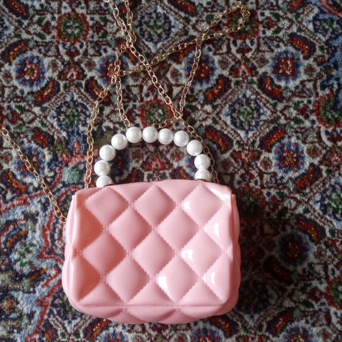 Children's silicone bag with pearls and designs used, pink
