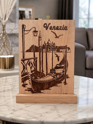 Handmade pyrography Venice on sea wood A4