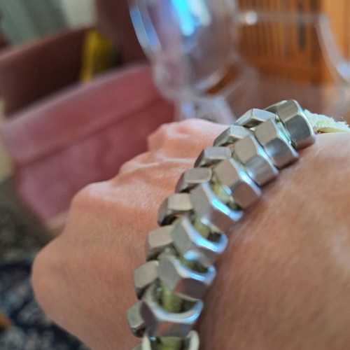 Love God Fashion bracelet leather with chunky chain light yellow