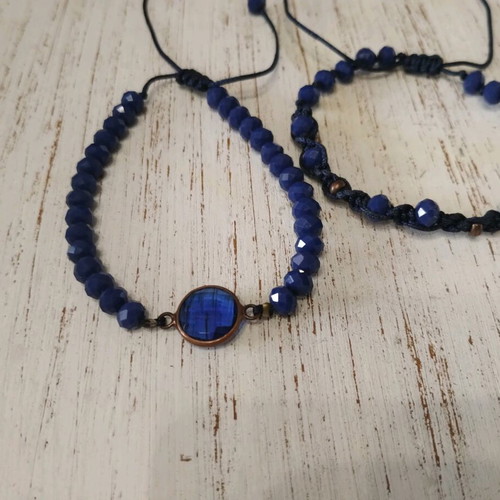 Bracelet set with adjustable size, blue, new, 2 pieces