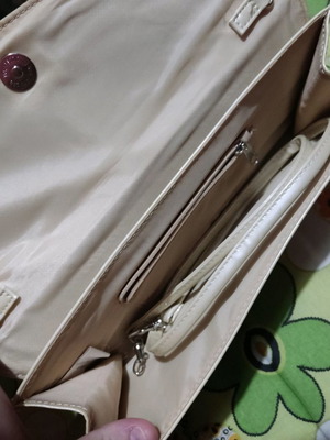 Handbag used, beige-silver with strap