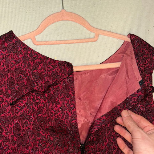 Vintage burgundy brocade lurex dress 60s/70s custom made