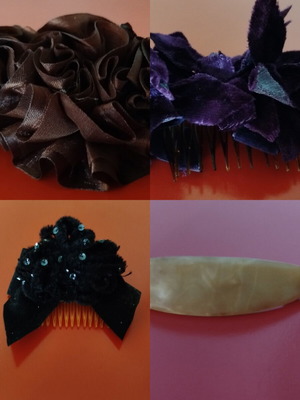 Vintage hair accessories like new, satin, velvet and resin hair clips