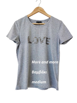 More & More γκρι βαμβακερό μπλουζάκι μέγεθος M με LOVE παγιέτες σαν καινούργιο