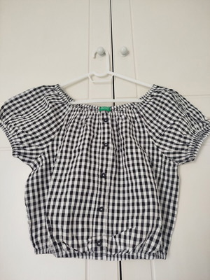 Benetton teen short blouse like new, black and white Vichy check, size 14+