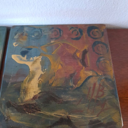 Handmade coasters with hand painting, set of 4, like new