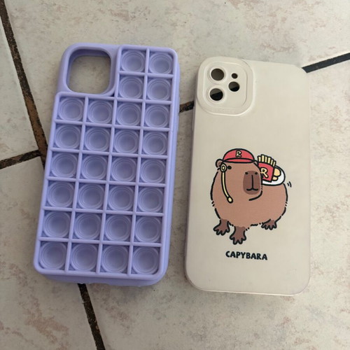 iPhone 11 case set, Capybara and purple Pop It fidget
