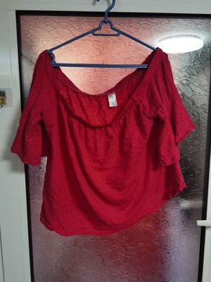 Red cotton summer blouse with wide neckline like new