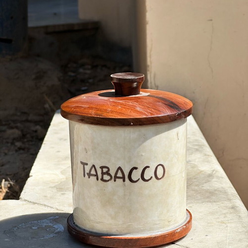 Ceramic Tabacco Jar used from RO-EL Milano with wooden lid