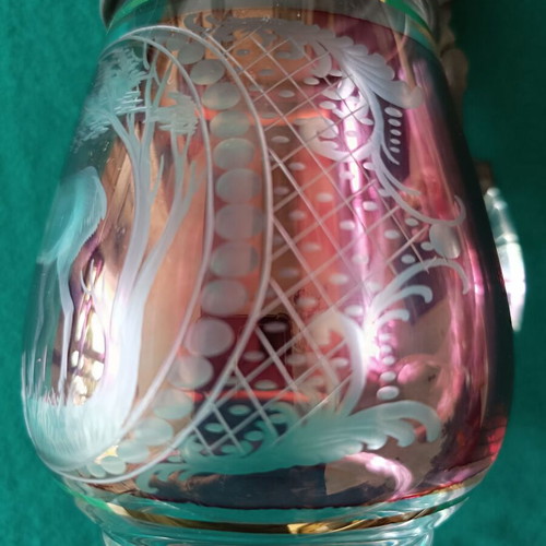 Bohemian glass beer stein with pewter lid like new