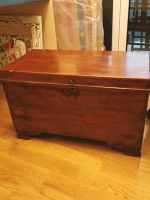 Antique chest used, solid wood with carrying handles