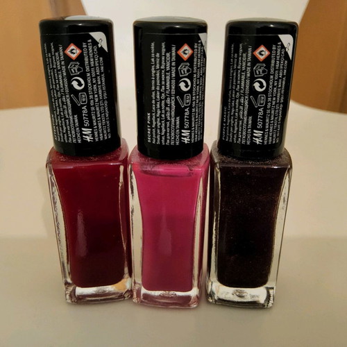 H&M nail polishes new, set of 3 colors Purple Magic, Secret Pink, Attention