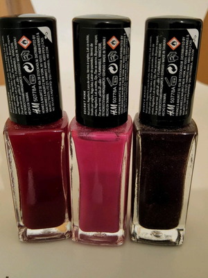 H&M nail polishes new, set of 3 colors Purple Magic, Secret Pink, Attention