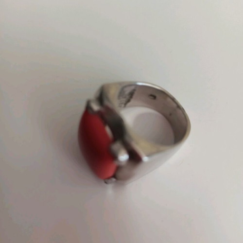 Vintage 925 silver ring with large red coral stone like new