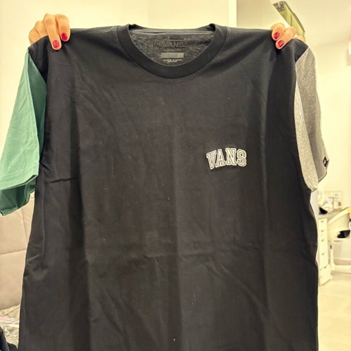 Vans short-sleeve t-shirt used, size M, men's, black with green and gray sleeves