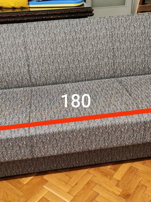Three-seater sofa bed used with storage space, gray