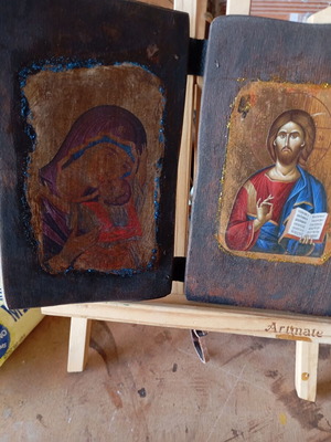 Large diptych icon Panagia - Christ, handmade wood
