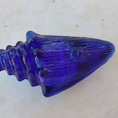 Glass blue shell candlestick new