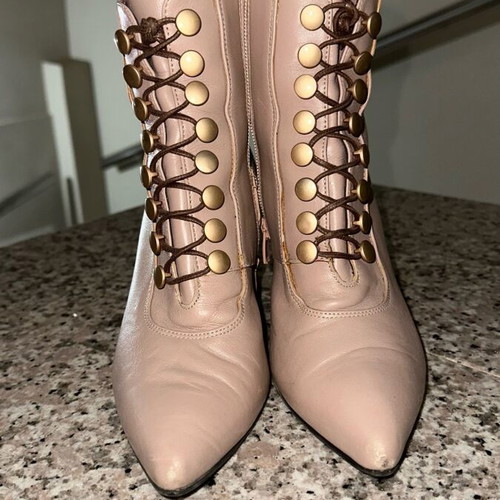Fardoulis women's leather heeled ankle boots like new, size 37, beige