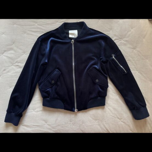 Jacket used with velvet texture, blue, Pull & Bear, size M