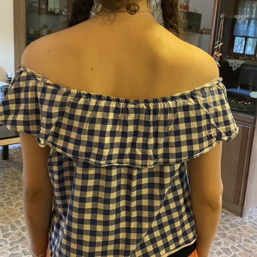 Blue and white gingham off-the-shoulder ruffle top Zara like new, cotton